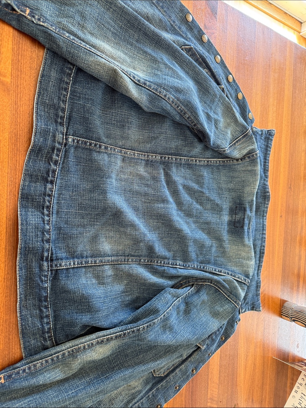 Current/Elliott Blue Denim Snap Jacket - Barn Dark - Picture 7 of 8